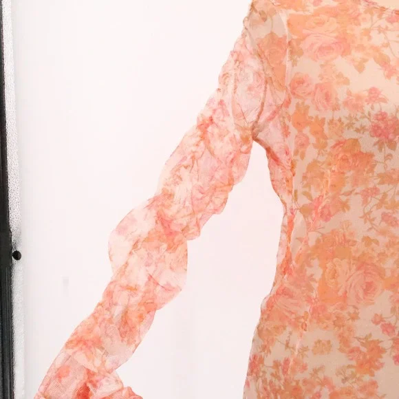 Zara Floral Sheer Mesh Top Womens Y2K Fairy Grunge Romantic Indie‎ Sleaze Size M - Picture 2 of 9